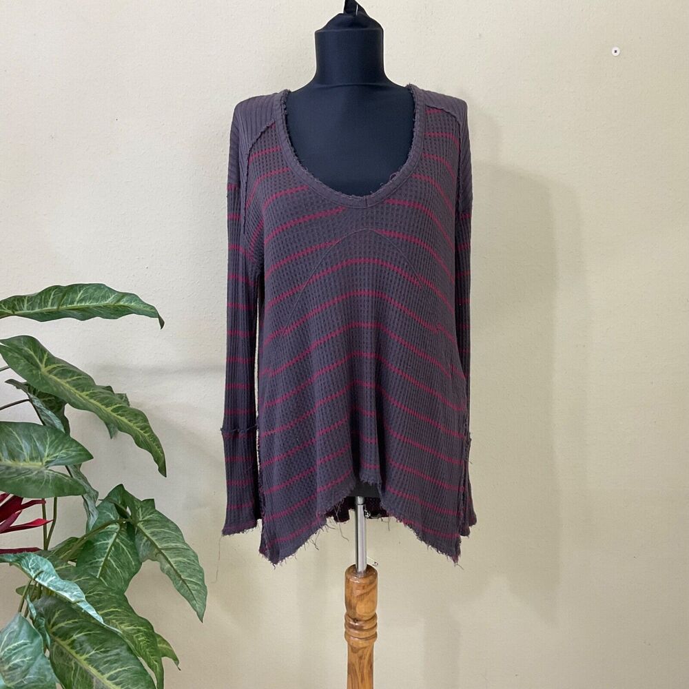 Free People Tunic women size XS Sunset Park Drippy Thermal Waffle knit raw edges